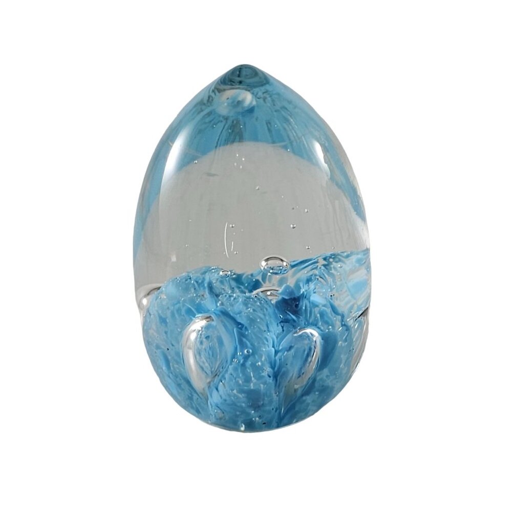 Vintage Art Glass Egg Shaped Paperweight Light Blue